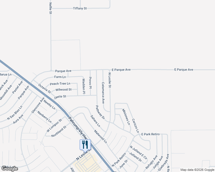 map of restaurants, bars, coffee shops, grocery stores, and more near 6850 North Blagg Road in Pahrump