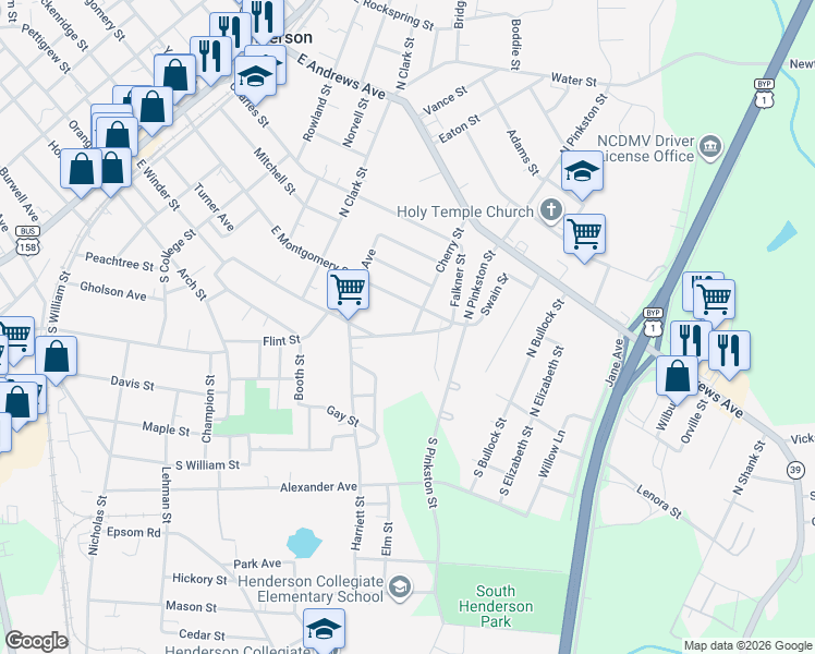 map of restaurants, bars, coffee shops, grocery stores, and more near 106 Cherry Street in Henderson