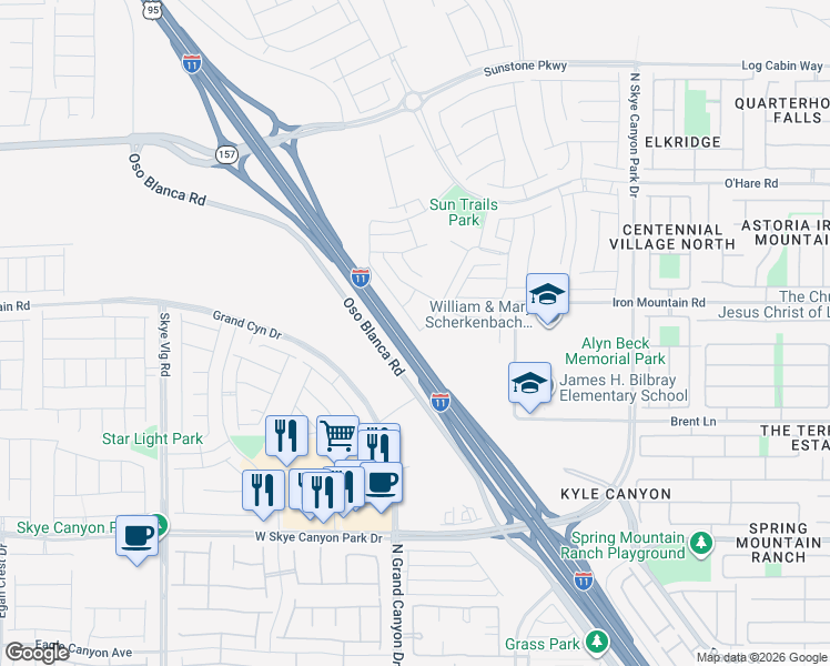 map of restaurants, bars, coffee shops, grocery stores, and more near 9102 U.S. 95 Frontage Road in Las Vegas