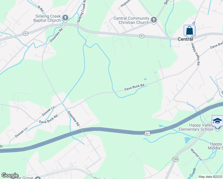 map of restaurants, bars, coffee shops, grocery stores, and more near 2125 Dave Buck Road in Johnson City