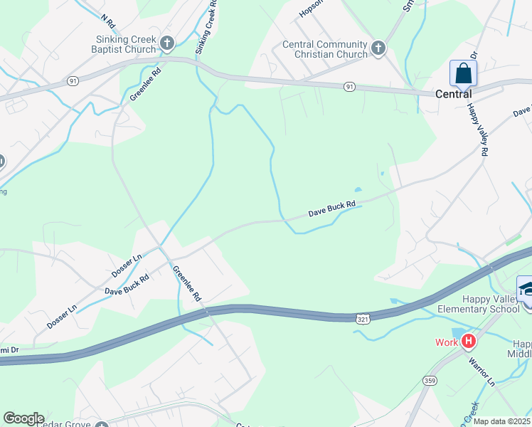 map of restaurants, bars, coffee shops, grocery stores, and more near 2125 Dave Buck Road in Johnson City
