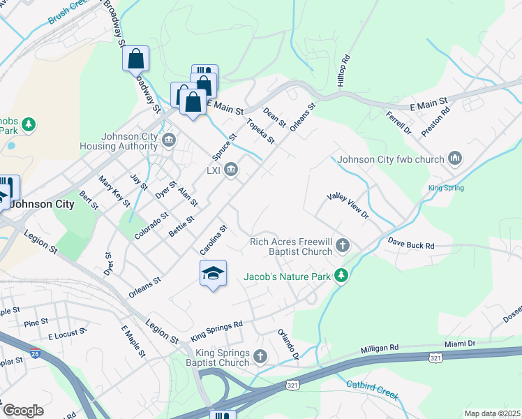 map of restaurants, bars, coffee shops, grocery stores, and more near 1319 Bell Ridge Road in Johnson City