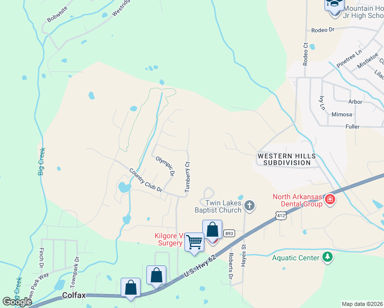 map of restaurants, bars, coffee shops, grocery stores, and more near 283 Turnberry Court in Mountain Home