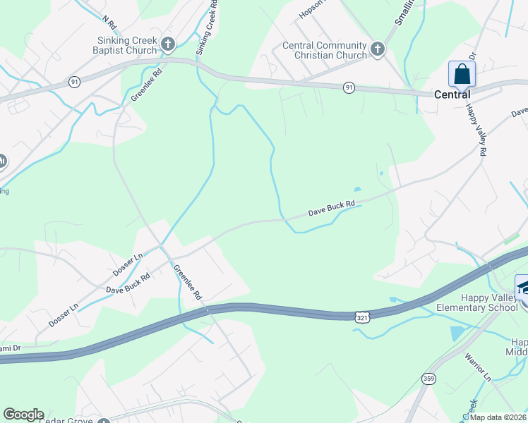 map of restaurants, bars, coffee shops, grocery stores, and more near 2125 Dave Buck Road in Johnson City