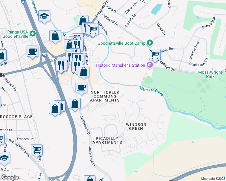 map of restaurants, bars, coffee shops, grocery stores, and more near 333 Northcreek Boulevard in Goodlettsville