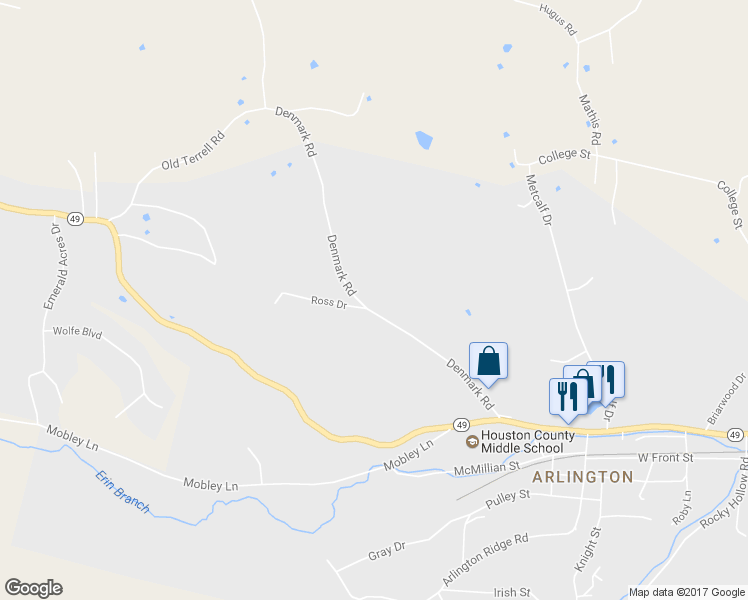 map of restaurants, bars, coffee shops, grocery stores, and more near 5401 Denmark Road in Erin