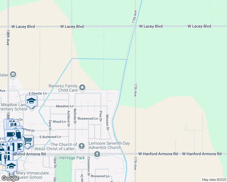 map of restaurants, bars, coffee shops, grocery stores, and more near 1040 Lords Court in Lemoore