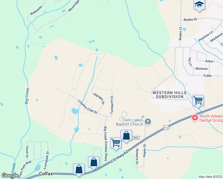 map of restaurants, bars, coffee shops, grocery stores, and more near 283 Turnberry Court in Mountain Home
