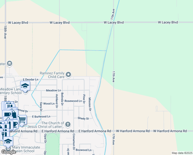 map of restaurants, bars, coffee shops, grocery stores, and more near 1046 Lords Court in Lemoore