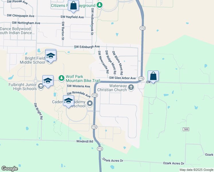 map of restaurants, bars, coffee shops, grocery stores, and more near 4025 Ratcliffe Drive in Bentonville