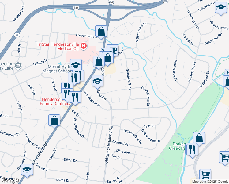 map of restaurants, bars, coffee shops, grocery stores, and more near 113 Glen Oak Court West in Hendersonville