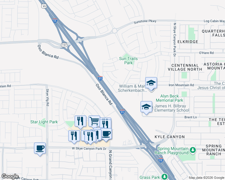 map of restaurants, bars, coffee shops, grocery stores, and more near 9102 U.S. 95 Frontage Road in Las Vegas
