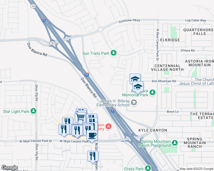 map of restaurants, bars, coffee shops, grocery stores, and more near Forrest Hills Lane in Las Vegas