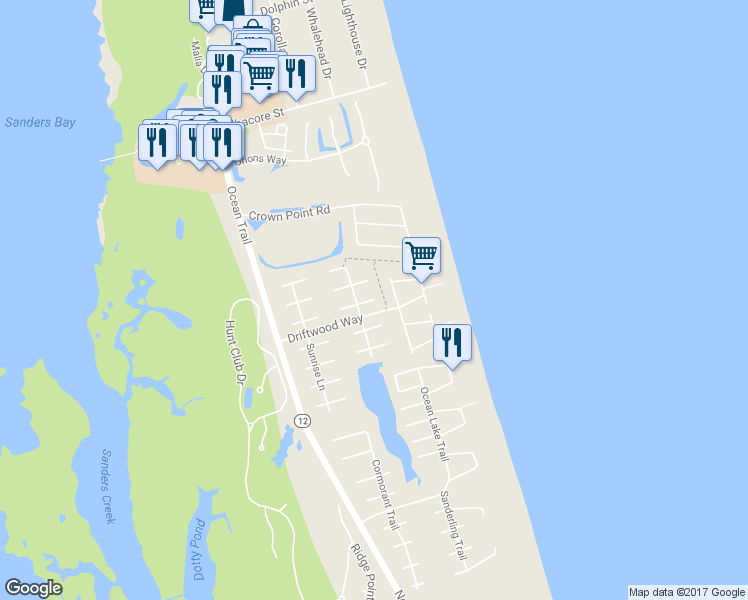 map of restaurants, bars, coffee shops, grocery stores, and more near 742 Sand Dollar Court in Corolla