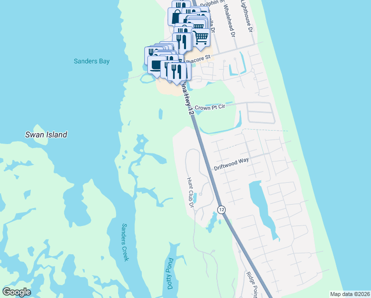 map of restaurants, bars, coffee shops, grocery stores, and more near 798 Hunt Club Dr in Corolla