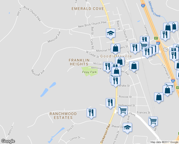 map of restaurants, bars, coffee shops, grocery stores, and more near 200 Memorial Drive in Goodlettsville