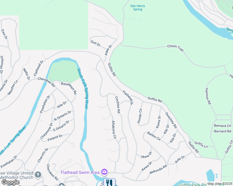 map of restaurants, bars, coffee shops, grocery stores, and more near 40 Cochise Road in Cherokee Village