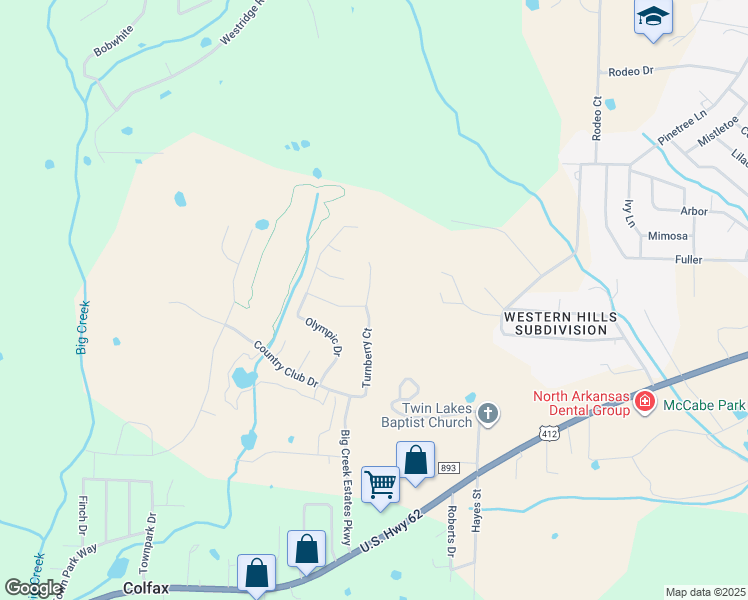 map of restaurants, bars, coffee shops, grocery stores, and more near 283 Turnberry Court in Mountain Home
