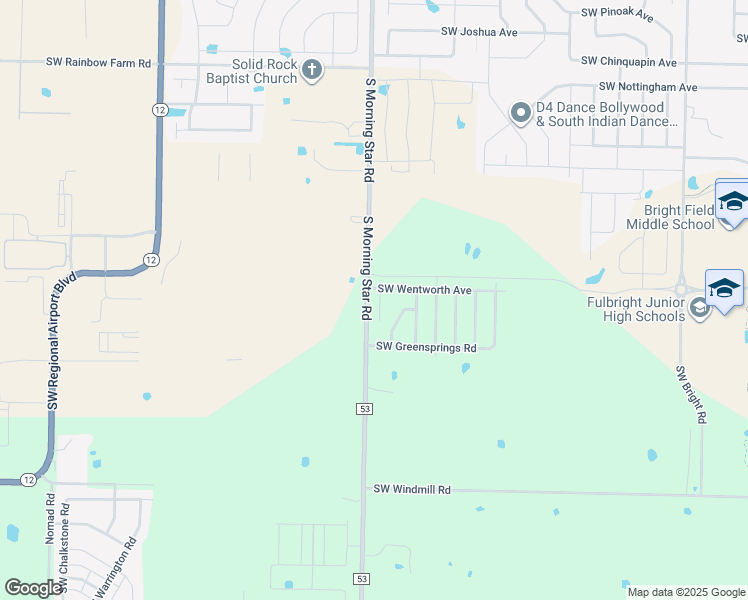 map of restaurants, bars, coffee shops, grocery stores, and more near 5302 Southwest Monaco Lane in Bentonville