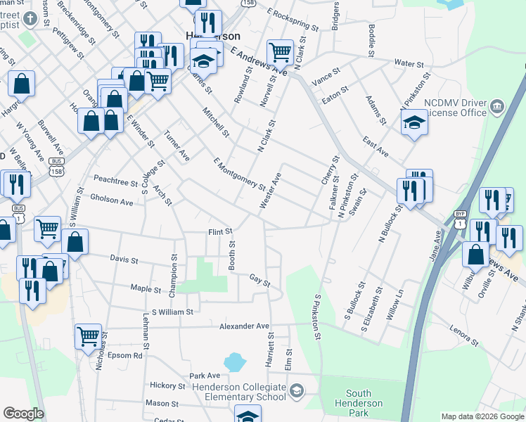 map of restaurants, bars, coffee shops, grocery stores, and more near 112 Wester Avenue in Henderson