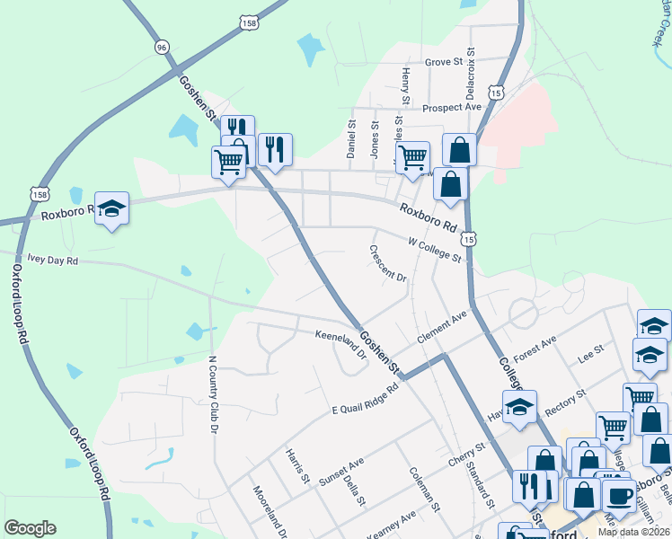 map of restaurants, bars, coffee shops, grocery stores, and more near 906 Goshen Street in Oxford