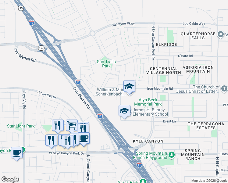 map of restaurants, bars, coffee shops, grocery stores, and more near in Las Vegas