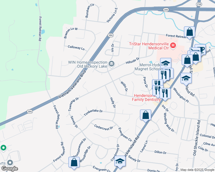 map of restaurants, bars, coffee shops, grocery stores, and more near 130 Holly Drive in Hendersonville