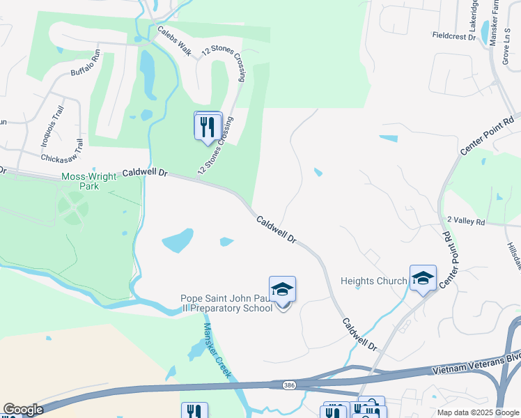 map of restaurants, bars, coffee shops, grocery stores, and more near 134 Caldwell Drive in Hendersonville