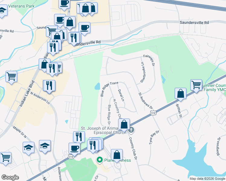 map of restaurants, bars, coffee shops, grocery stores, and more near 140 North Country Club Drive in Hendersonville