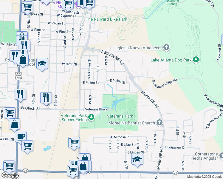map of restaurants, bars, coffee shops, grocery stores, and more near 1306 South C Court in Rogers