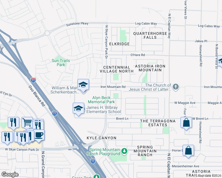 map of restaurants, bars, coffee shops, grocery stores, and more near 9132 Doane Avenue in Las Vegas