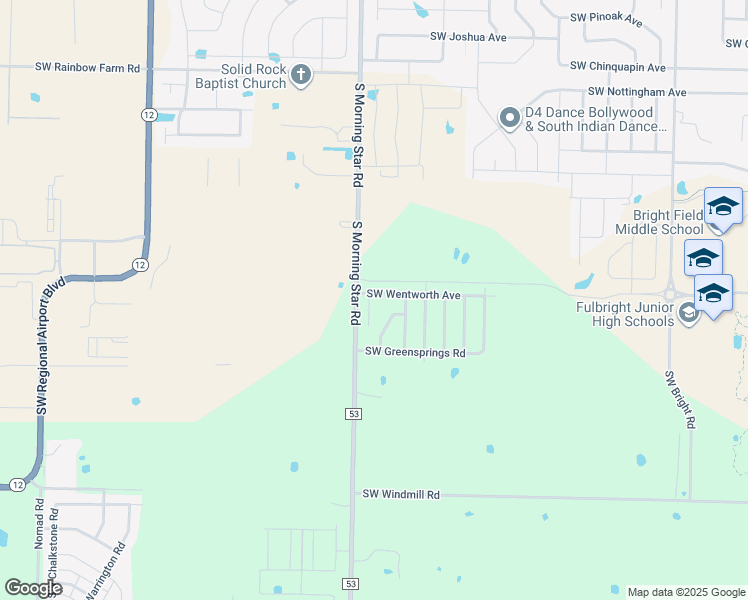 map of restaurants, bars, coffee shops, grocery stores, and more near 5302 Southwest Monaco Lane in Bentonville