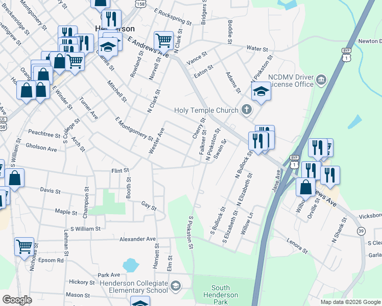 map of restaurants, bars, coffee shops, grocery stores, and more near 106 Cherry Street in Henderson