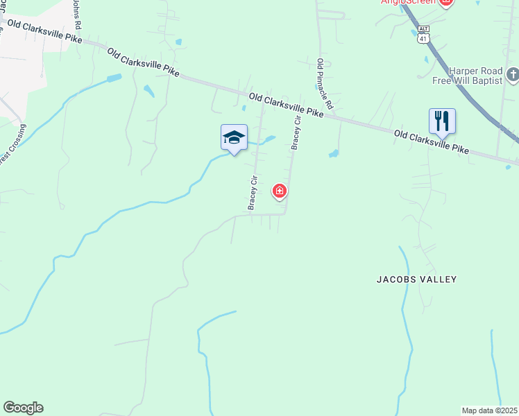map of restaurants, bars, coffee shops, grocery stores, and more near 2123 Bracey Circle in Cheatham County