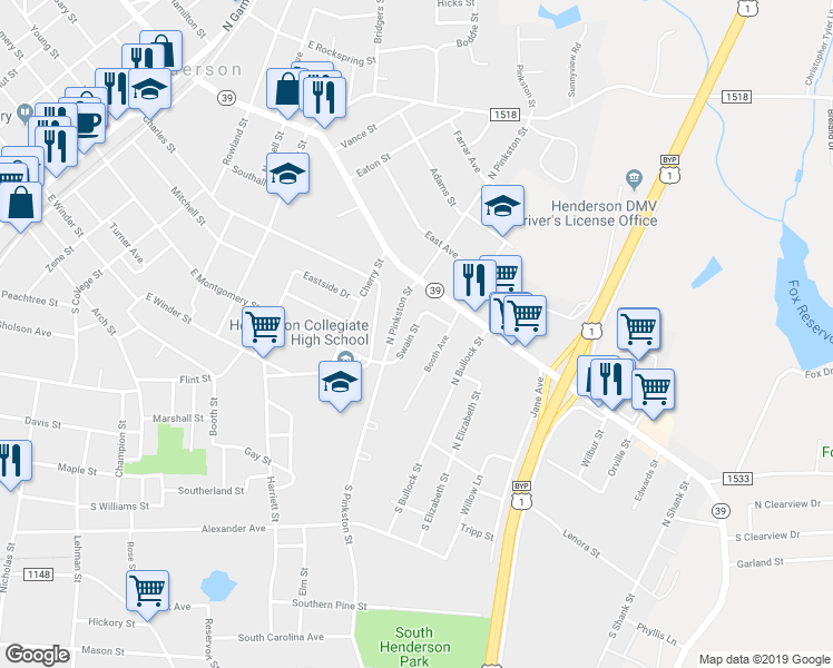 map of restaurants, bars, coffee shops, grocery stores, and more near 440 Swain Street in Henderson