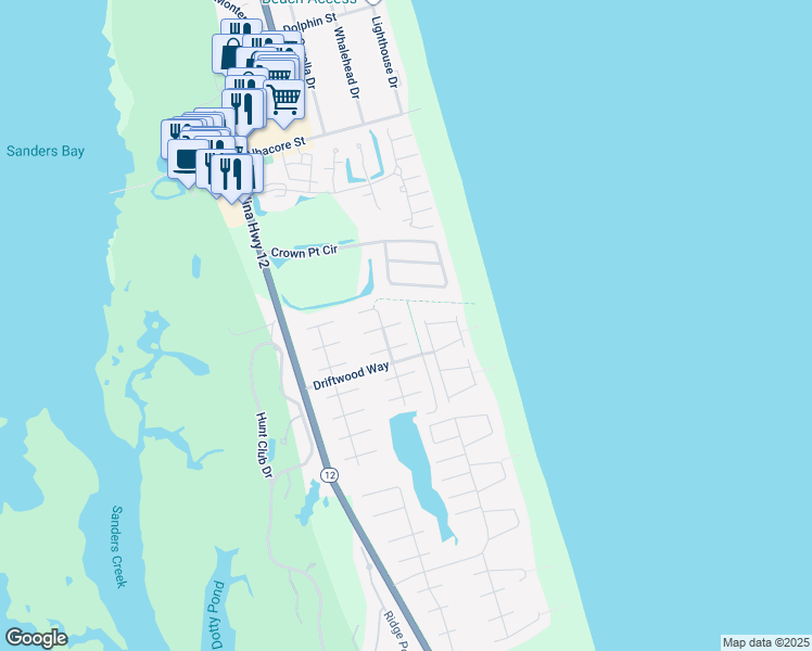 map of restaurants, bars, coffee shops, grocery stores, and more near 740 Starfish Court in Corolla