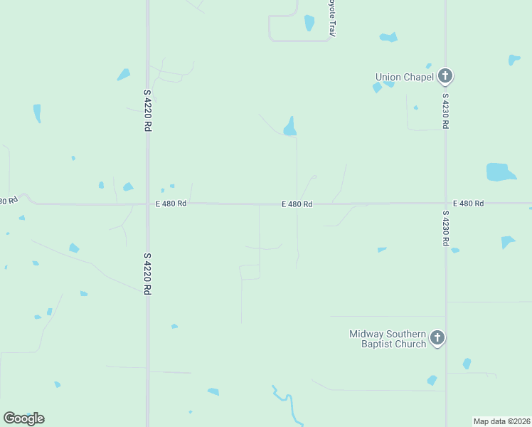 map of restaurants, bars, coffee shops, grocery stores, and more near 19404 East 480 Road in Claremore