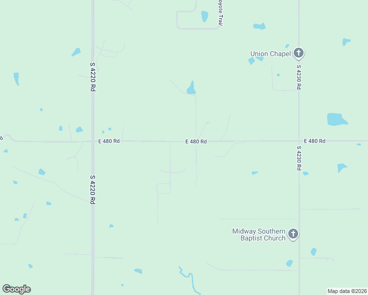 map of restaurants, bars, coffee shops, grocery stores, and more near 19404 East 480 Road in Claremore