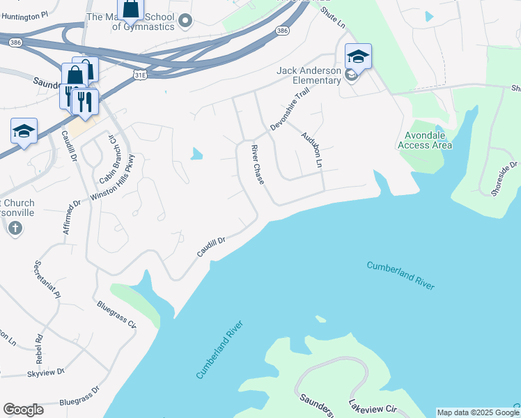 map of restaurants, bars, coffee shops, grocery stores, and more near 112 River Chase in Hendersonville