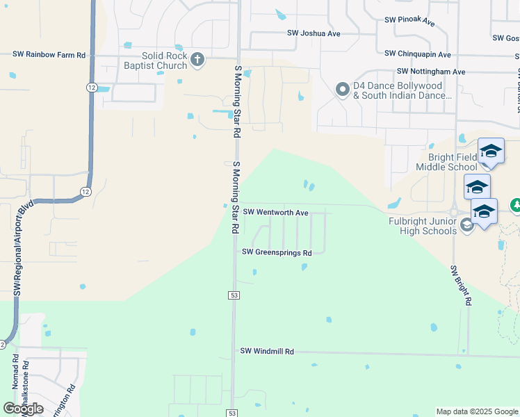 map of restaurants, bars, coffee shops, grocery stores, and more near 3104 Southwest Wentworth Avenue in Bentonville