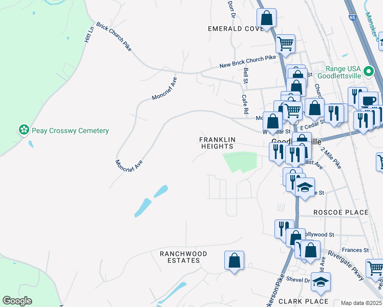 map of restaurants, bars, coffee shops, grocery stores, and more near 317 McCoin Drive in Goodlettsville