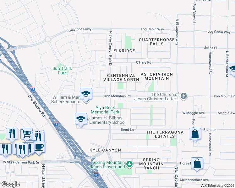 map of restaurants, bars, coffee shops, grocery stores, and more near 9129 Nicklewood Avenue in Las Vegas