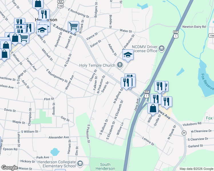 map of restaurants, bars, coffee shops, grocery stores, and more near 240 Swain Street in Henderson