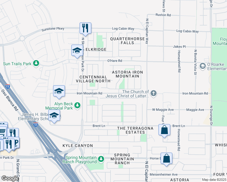 map of restaurants, bars, coffee shops, grocery stores, and more near 9009 Barium Rock Avenue in Las Vegas