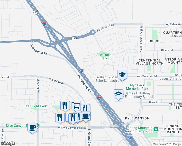 map of restaurants, bars, coffee shops, grocery stores, and more near in Las Vegas