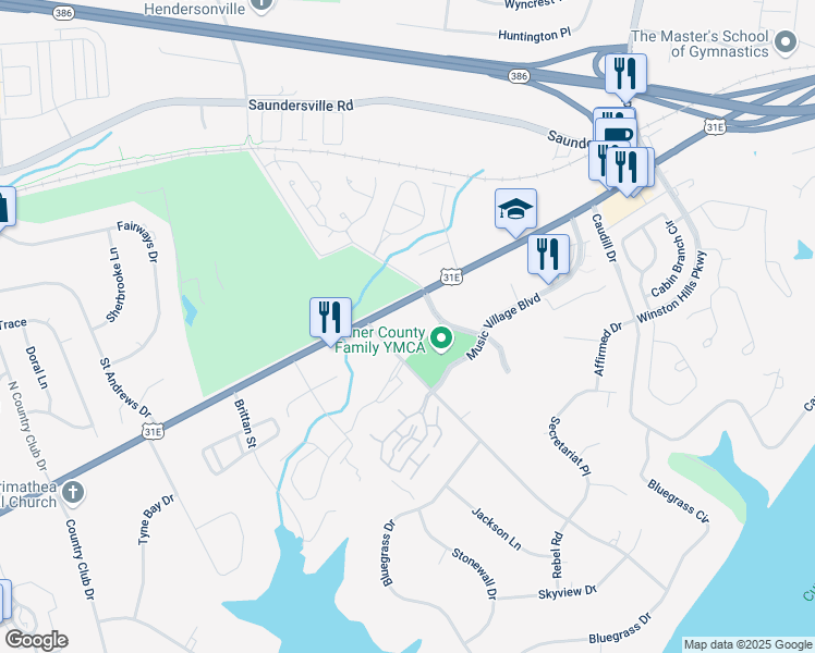 map of restaurants, bars, coffee shops, grocery stores, and more near 613 East Main Street in Hendersonville
