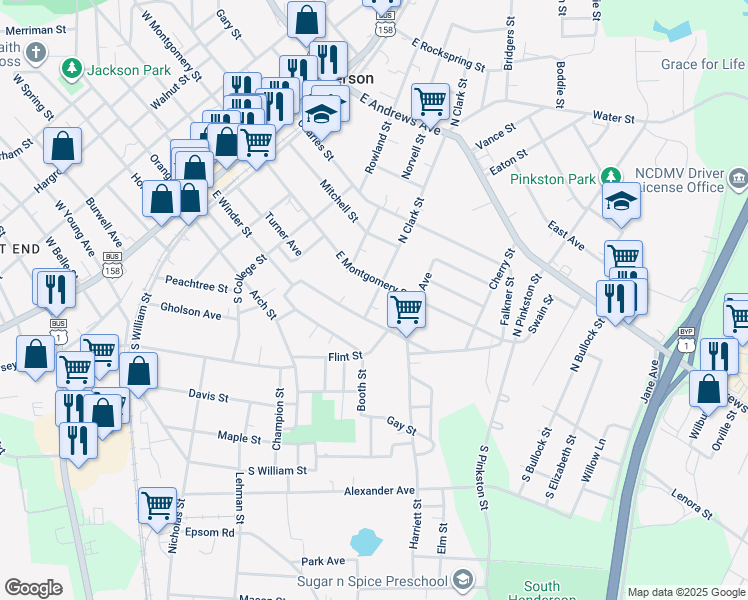 map of restaurants, bars, coffee shops, grocery stores, and more near 768 East Montgomery Street in Henderson