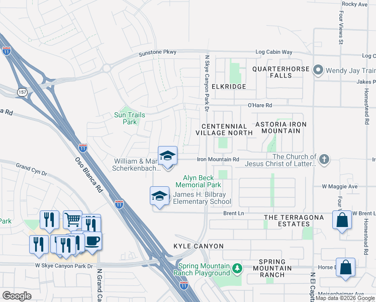 map of restaurants, bars, coffee shops, grocery stores, and more near 9280 Encounter Avenue in Las Vegas