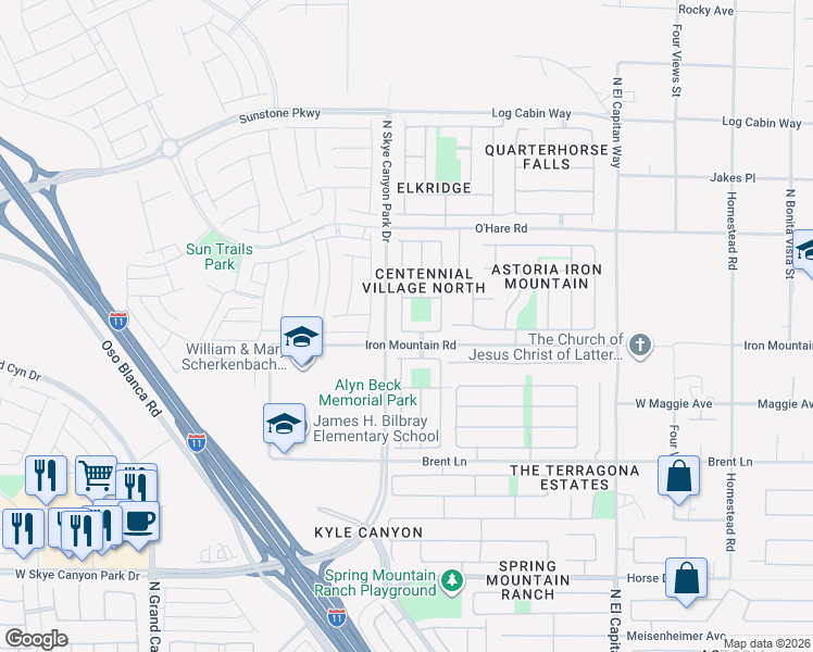 map of restaurants, bars, coffee shops, grocery stores, and more near 9132 Nicklewood Avenue in Las Vegas