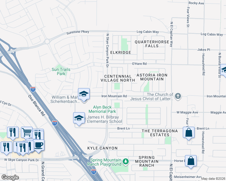 map of restaurants, bars, coffee shops, grocery stores, and more near 9132 Nicklewood Avenue in Las Vegas
